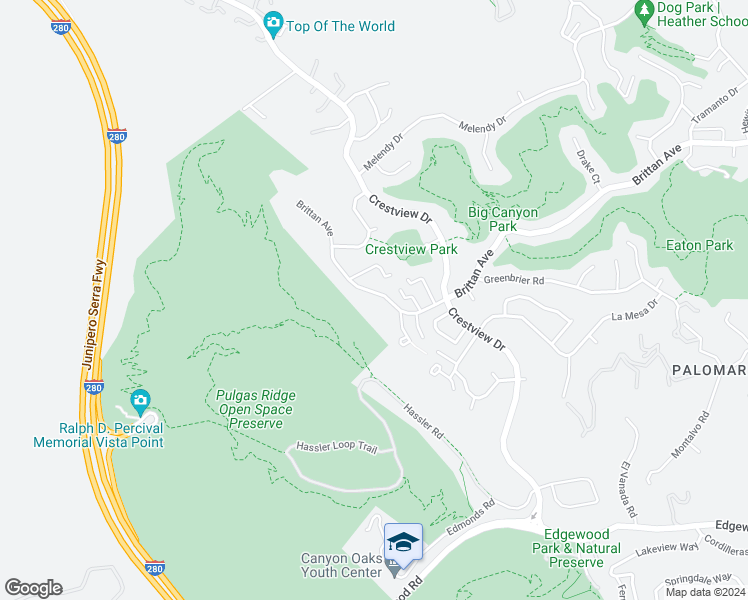 map of restaurants, bars, coffee shops, grocery stores, and more near 3323 Brittan Avenue in San Carlos