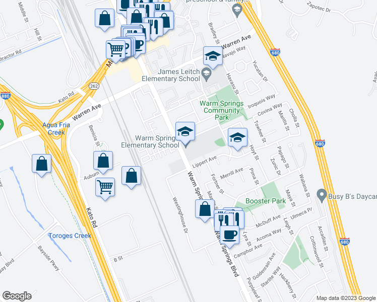 map of restaurants, bars, coffee shops, grocery stores, and more near 47370 Warm Springs Boulevard in Fremont