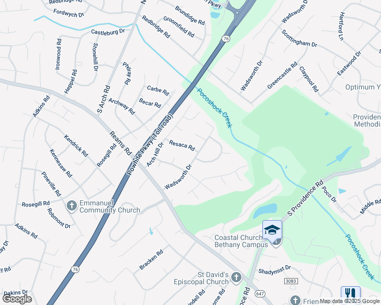 map of restaurants, bars, coffee shops, grocery stores, and more near 9007 Resaca Road in Rockwood
