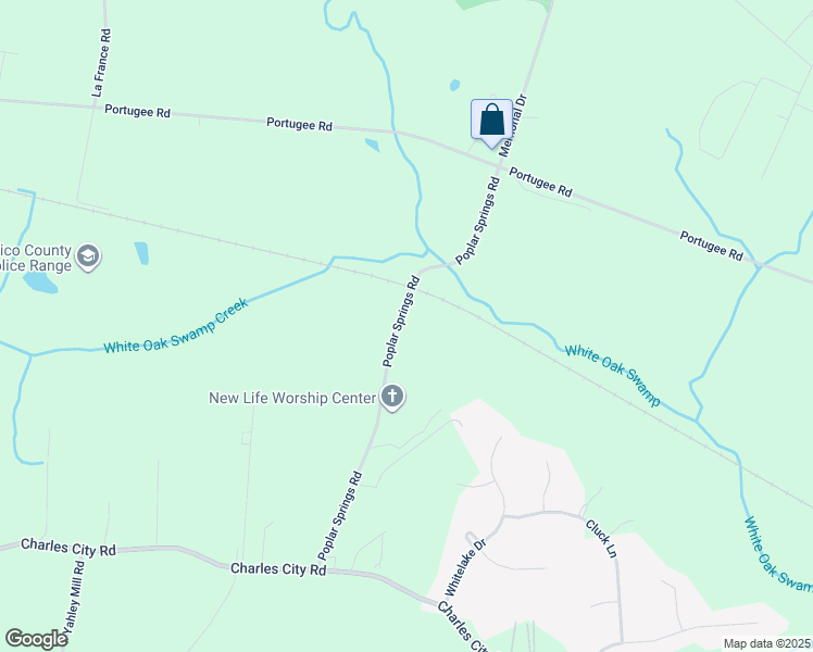 map of restaurants, bars, coffee shops, grocery stores, and more near 6641 Poplar Springs Road in Richmond