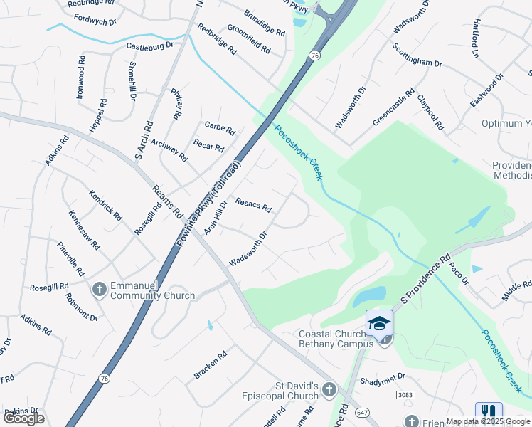 map of restaurants, bars, coffee shops, grocery stores, and more near 9007 Resaca Road in Rockwood