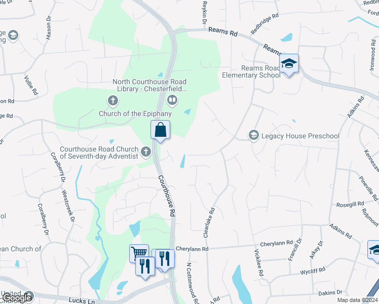 map of restaurants, bars, coffee shops, grocery stores, and more near 824 Marbleridge Road in Richmond