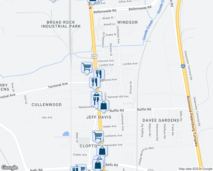 map of restaurants, bars, coffee shops, grocery stores, and more near 3006 Columbia Street in Richmond