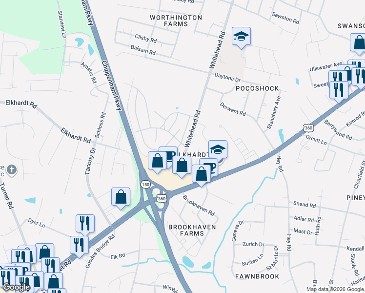 map of restaurants, bars, coffee shops, grocery stores, and more near 1501 Ivymount Road in Richmond
