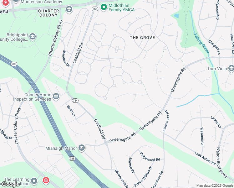 map of restaurants, bars, coffee shops, grocery stores, and more near 13630 Castleway Road in Midlothian
