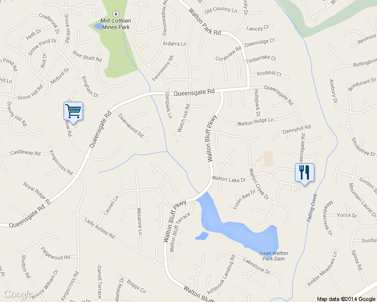 map of restaurants, bars, coffee shops, grocery stores, and more near 12903 Watch Point East in Midlothian