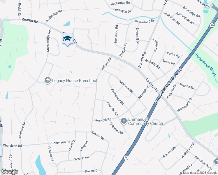 map of restaurants, bars, coffee shops, grocery stores, and more near 9709 Kennesaw Road in Richmond