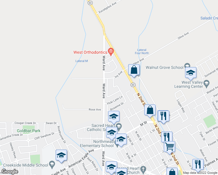 map of restaurants, bars, coffee shops, grocery stores, and more near 929 Arambel Drive in Patterson