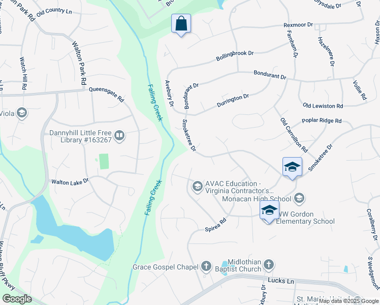 map of restaurants, bars, coffee shops, grocery stores, and more near 11931 Smoketree Drive in Chesterfield County