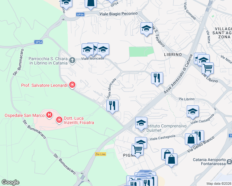 map of restaurants, bars, coffee shops, grocery stores, and more near in Città metropolitana di Catania