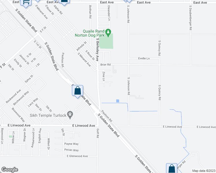 map of restaurants, bars, coffee shops, grocery stores, and more near 931 Chris Lane in Turlock