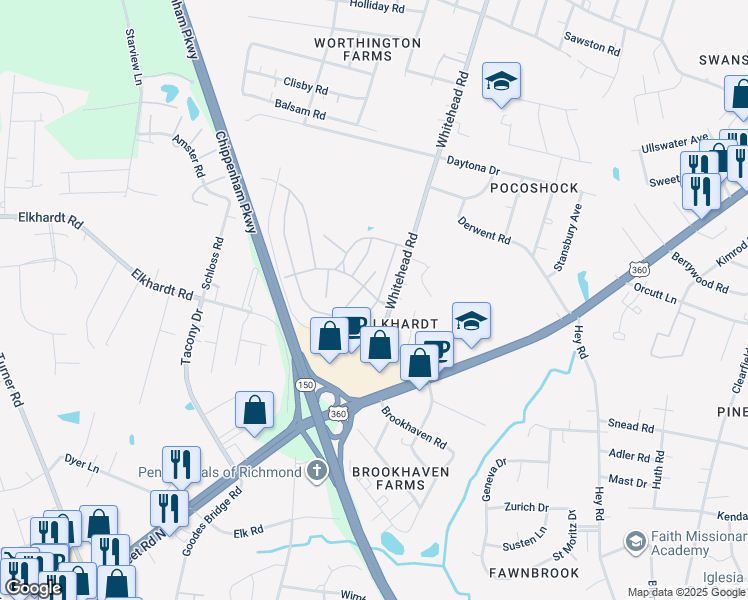 map of restaurants, bars, coffee shops, grocery stores, and more near 1509 Ivymount Road in Richmond
