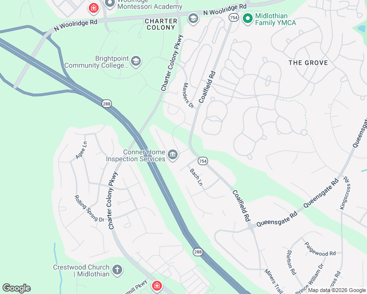 map of restaurants, bars, coffee shops, grocery stores, and more near 1319 Hawkins Wood Circle in Midlothian