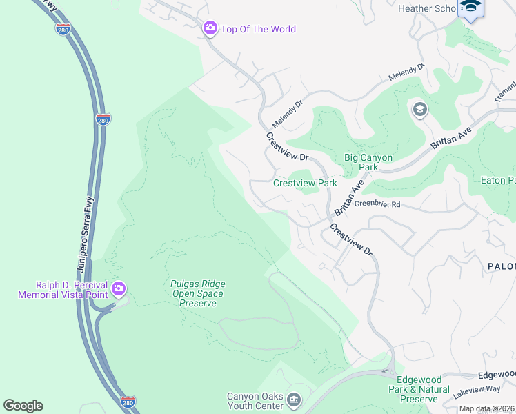 map of restaurants, bars, coffee shops, grocery stores, and more near 3379 Brittan Avenue in San Carlos