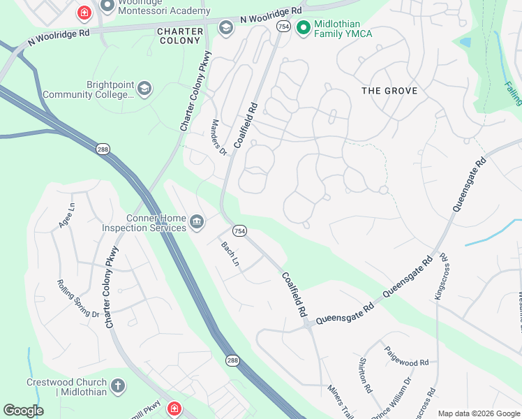 map of restaurants, bars, coffee shops, grocery stores, and more near 1225 Hawkins Wood Circle in Midlothian