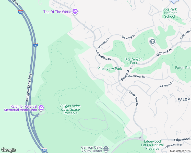 map of restaurants, bars, coffee shops, grocery stores, and more near 3362 Brittan Avenue in San Carlos