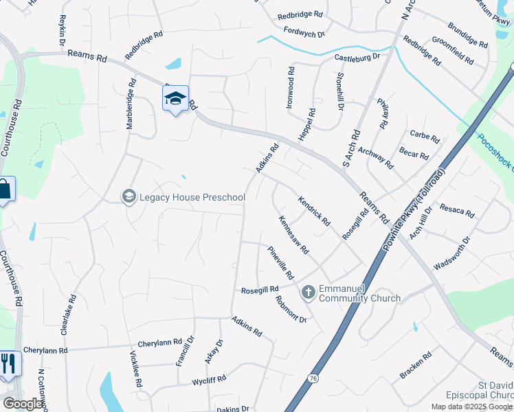 map of restaurants, bars, coffee shops, grocery stores, and more near 539 Kendrick Court in Richmond