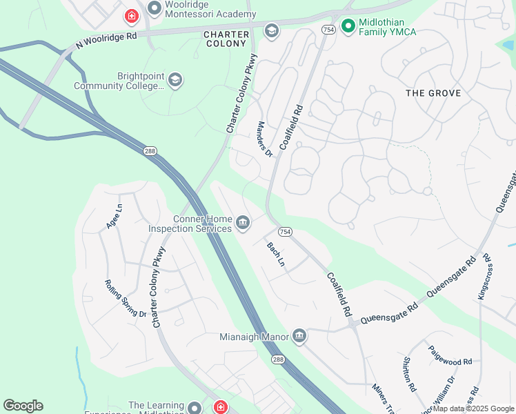 map of restaurants, bars, coffee shops, grocery stores, and more near 13800 Gorham Lane in Midlothian