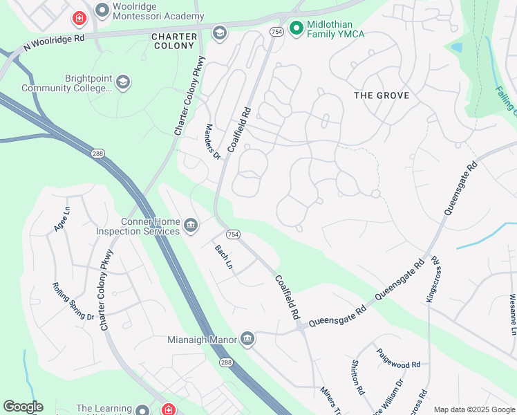 map of restaurants, bars, coffee shops, grocery stores, and more near 1231 Hawkins Wood Circle in Midlothian