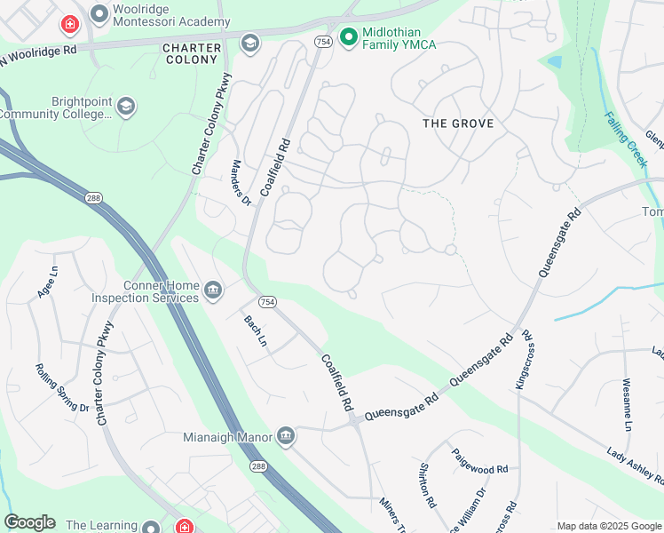 map of restaurants, bars, coffee shops, grocery stores, and more near 1448 Goswick Ridge Road in Midlothian