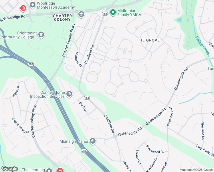 map of restaurants, bars, coffee shops, grocery stores, and more near 1448 Goswick Ridge Road in Midlothian