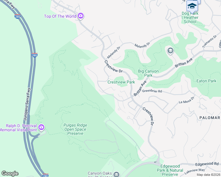 map of restaurants, bars, coffee shops, grocery stores, and more near 3362 Brittan Avenue in San Carlos
