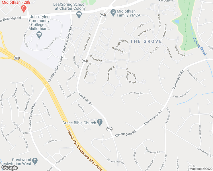 map of restaurants, bars, coffee shops, grocery stores, and more near 1460 Goswick Ridge Road in Midlothian
