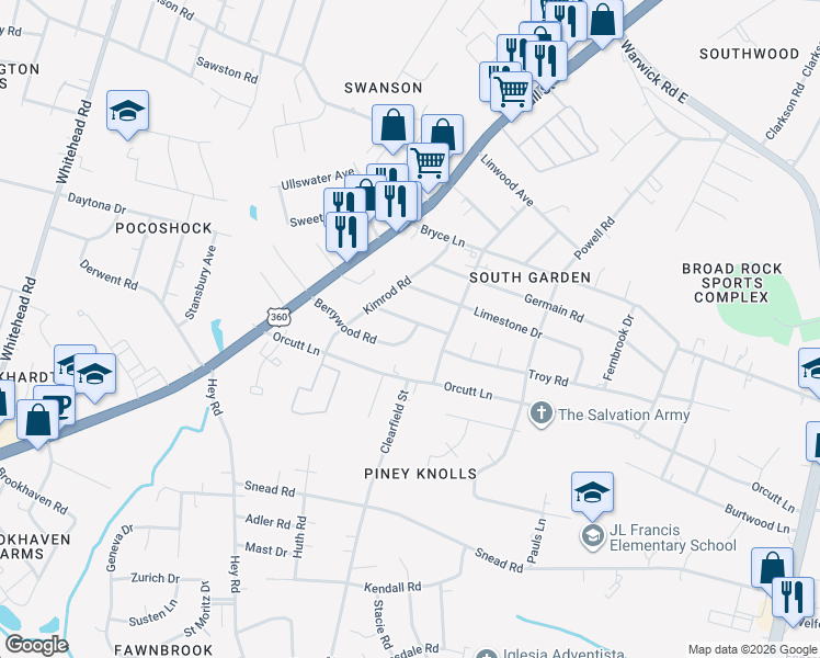 map of restaurants, bars, coffee shops, grocery stores, and more near 5613 Heywood Road in Richmond