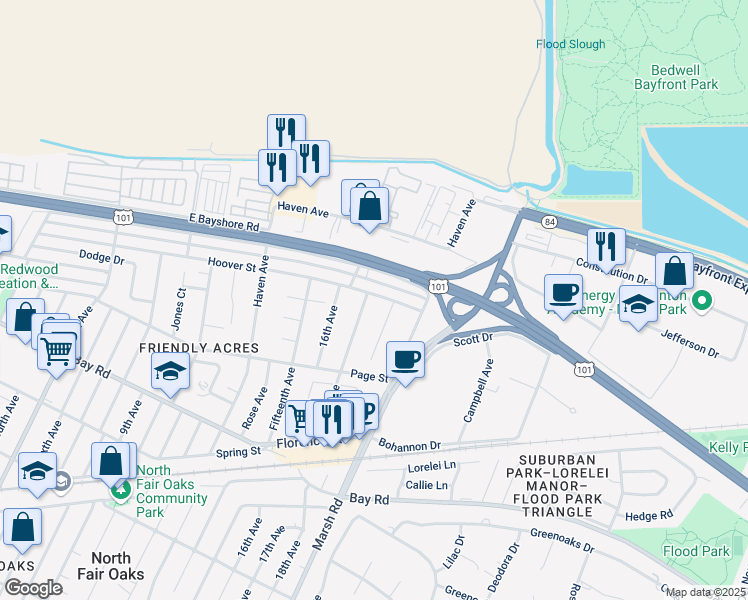 map of restaurants, bars, coffee shops, grocery stores, and more near 1168 17th Ave in Redwood City