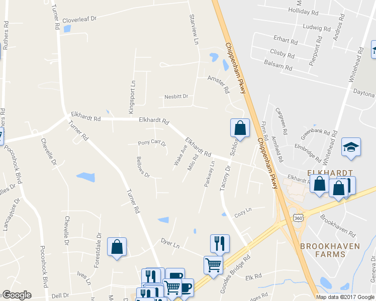 map of restaurants, bars, coffee shops, grocery stores, and more near 1509 Wake Avenue in Richmond