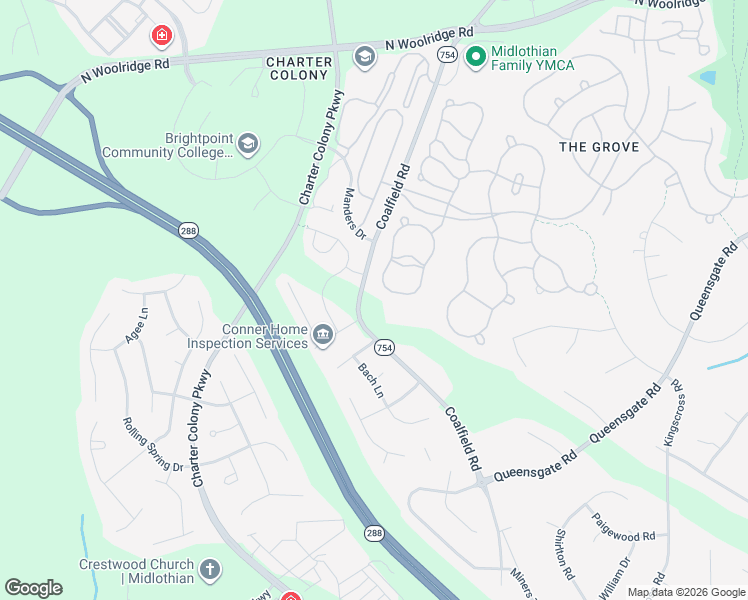 map of restaurants, bars, coffee shops, grocery stores, and more near 1319 Hawkins Wood Circle in Midlothian