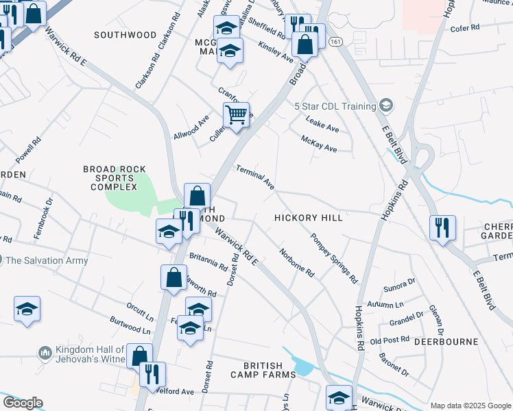 map of restaurants, bars, coffee shops, grocery stores, and more near 4222 Rucker Court in Richmond