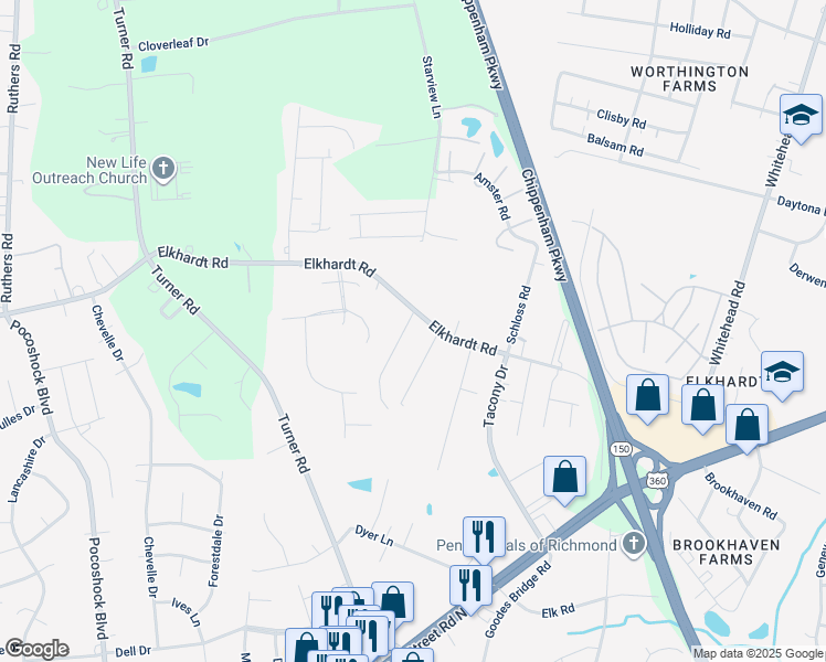 map of restaurants, bars, coffee shops, grocery stores, and more near 1509 Wake Avenue in Richmond