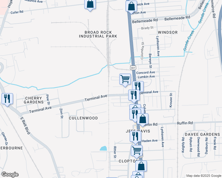 map of restaurants, bars, coffee shops, grocery stores, and more near 2712 Cheatham Street in Richmond