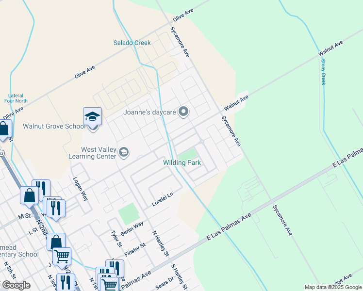 map of restaurants, bars, coffee shops, grocery stores, and more near 772 Sweetwood Lane in Patterson