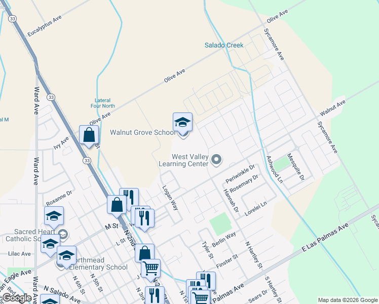 map of restaurants, bars, coffee shops, grocery stores, and more near 775 North Hartley Street in Patterson