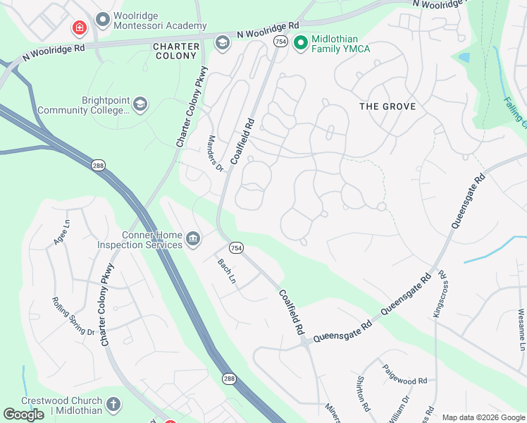 map of restaurants, bars, coffee shops, grocery stores, and more near 1225 Hawkins Wood Circle in Midlothian