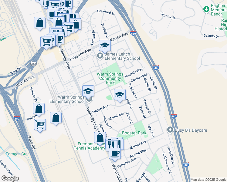map of restaurants, bars, coffee shops, grocery stores, and more near 304 Morengo Way in Fremont