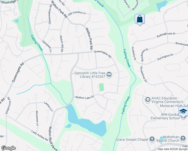 map of restaurants, bars, coffee shops, grocery stores, and more near 12706 Clearwater Drive in Midlothian