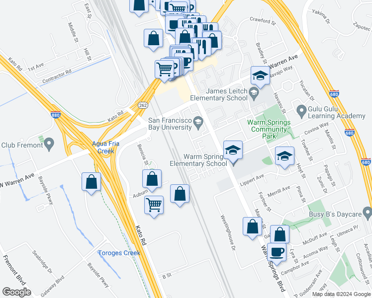 map of restaurants, bars, coffee shops, grocery stores, and more near 47207 Mission Falls Court in Fremont