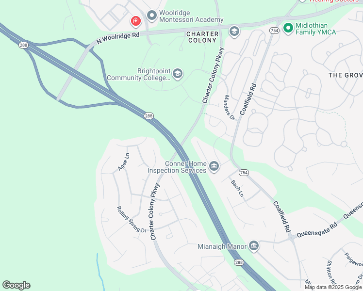 map of restaurants, bars, coffee shops, grocery stores, and more near 800 Charter Colony Parkway in Midlothian