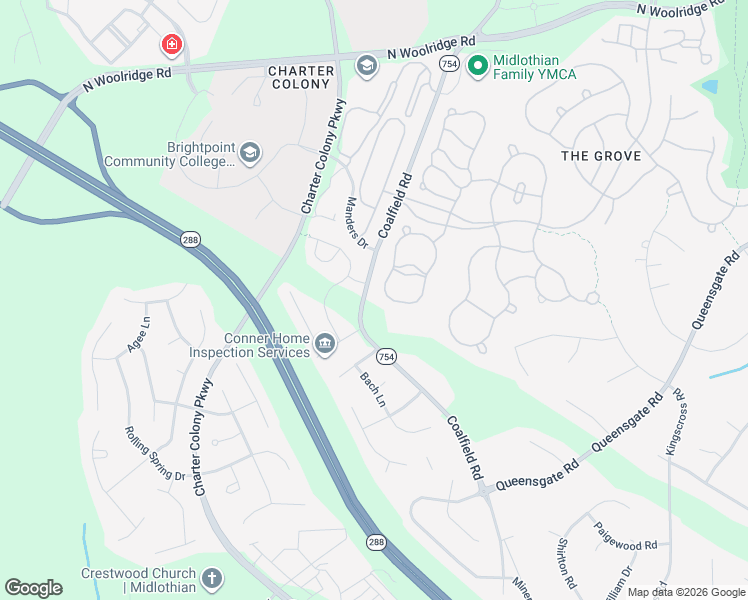 map of restaurants, bars, coffee shops, grocery stores, and more near 1319 Hawkins Wood Circle in Midlothian