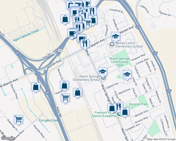 map of restaurants, bars, coffee shops, grocery stores, and more near 47224 Mission Falls Court in Fremont