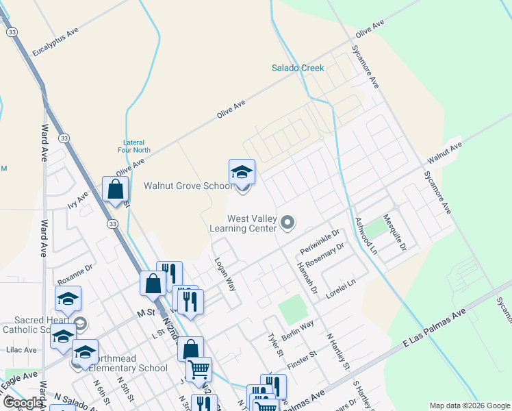 map of restaurants, bars, coffee shops, grocery stores, and more near 775 North Hartley Street in Patterson