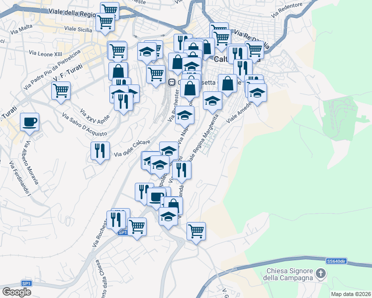 map of restaurants, bars, coffee shops, grocery stores, and more near 210 Via Colajanni Napoleone in Caltanissetta