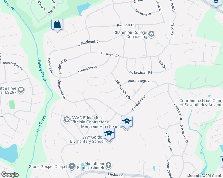 map of restaurants, bars, coffee shops, grocery stores, and more near 11525 Poplar Ridge Road in Richmond