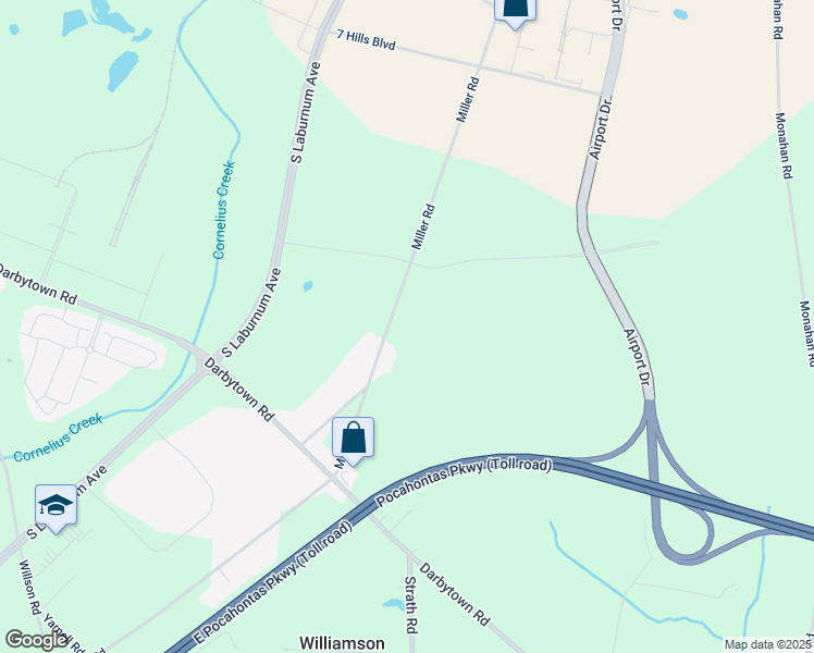 map of restaurants, bars, coffee shops, grocery stores, and more near 6581 Miller Road in Richmond