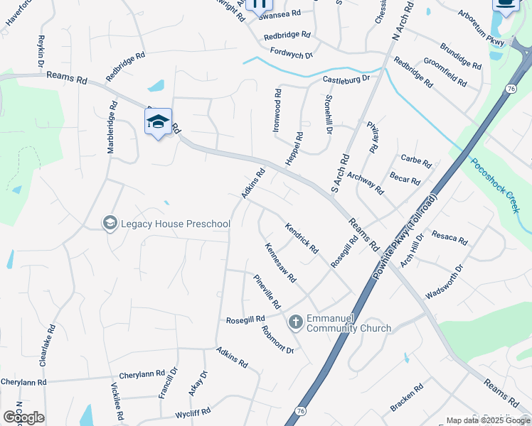 map of restaurants, bars, coffee shops, grocery stores, and more near 9747 Kendrick Road in Richmond