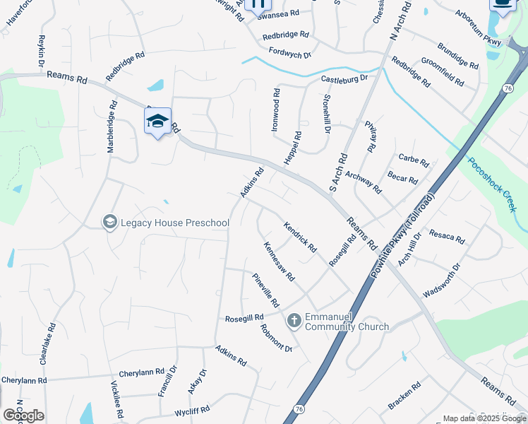 map of restaurants, bars, coffee shops, grocery stores, and more near 9747 Kendrick Road in Richmond