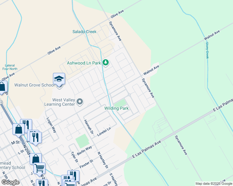 map of restaurants, bars, coffee shops, grocery stores, and more near 775 Sweetwood Lane in Patterson